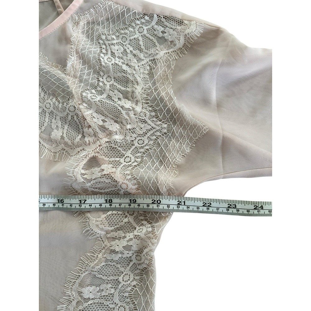 NWT Lauren Conrad Powder Room Blouse Size M Womens Cream Tan Lace Insert Chiffon - Picture 10 of 11